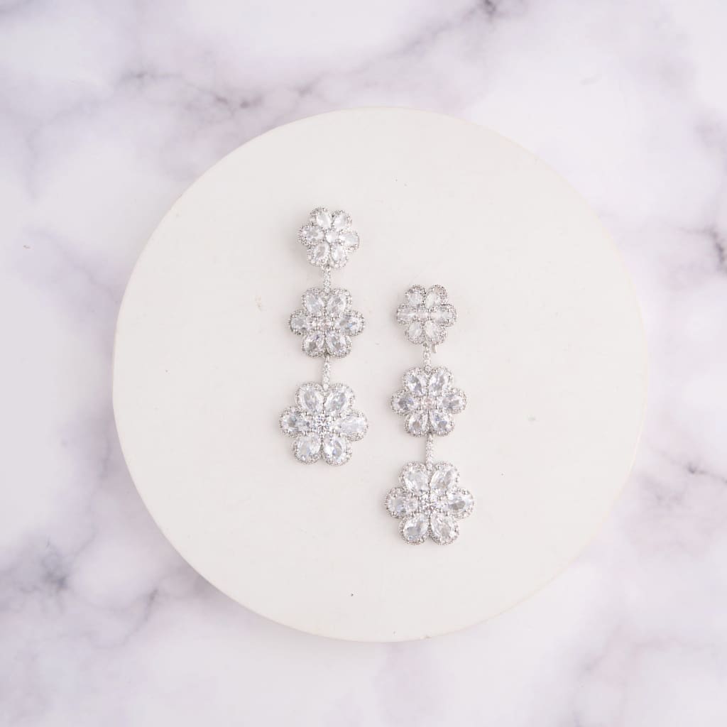Tri Daisy Earrings - White