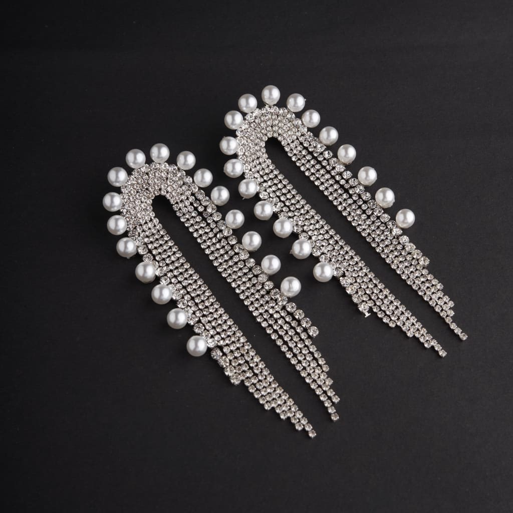 Waterfall Rhinestone Earrings - Silver
