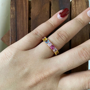 Asscher Coloured Eternity Ring - Gold / US 5