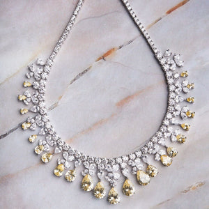 Daisy Flower Necklace Set in Canary Yellow
