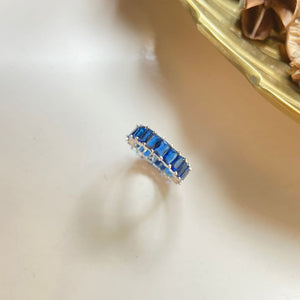 Emerald Cut Eternity Ring in Blue