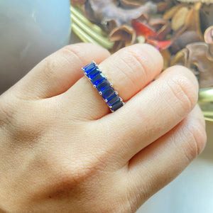 Emerald Cut Eternity Ring in Blue