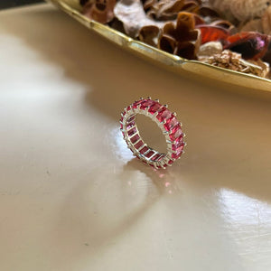 Emerald Cut Eternity Ring in Red