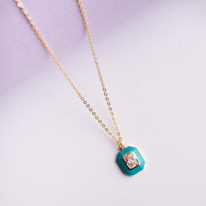 Emerald Enamel Pendant - Aqua