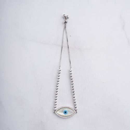 Evil Eye Bolo Zipper Bracelet - Silver