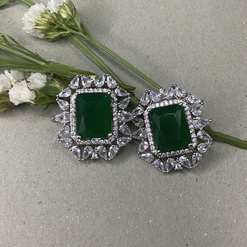 Frame Mirror Earrings - Green