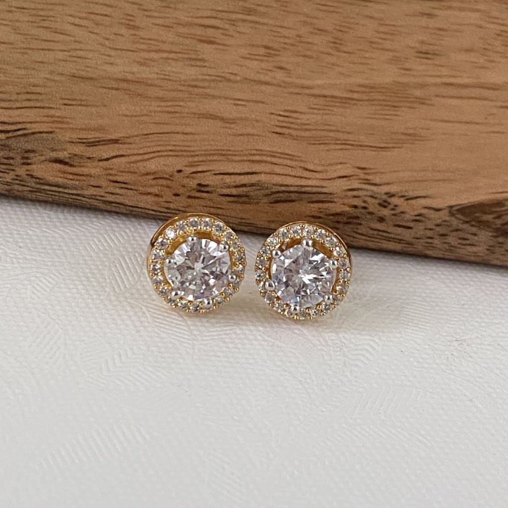 Halo Round Solitaire Earrings - Gold