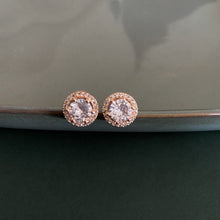 Load image into Gallery viewer, Halo Round Solitaire Earrings - Rose
