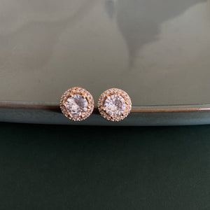 Halo Round Solitaire Earrings - Rose