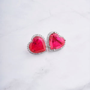 Heart Doublet Studs - Red