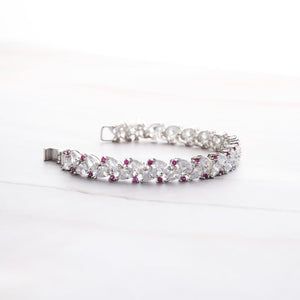 Pear Slant Tennis Bracelet - Red