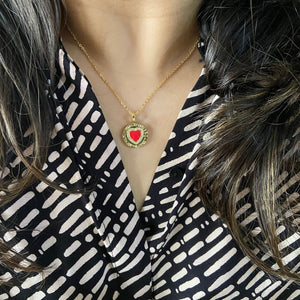 Red Heart Medallion Necklace