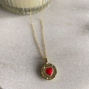 Red Heart Medallion Necklace