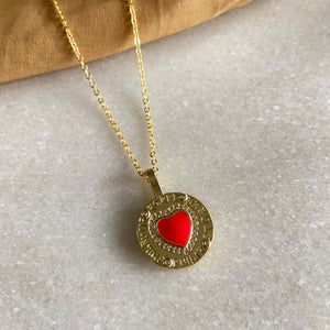 Red Heart Medallion Necklace