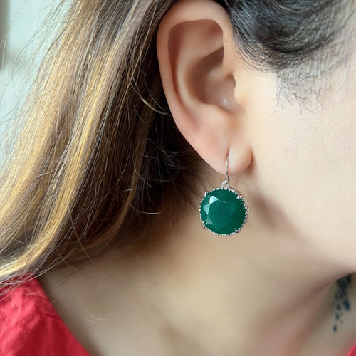 Round Drop Earrings - Green