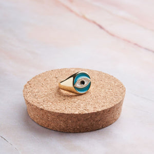 Round Evil Eye Ring - Aqua