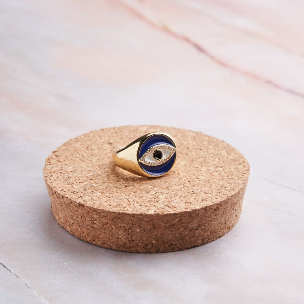 Round Evil Eye Ring - Blue