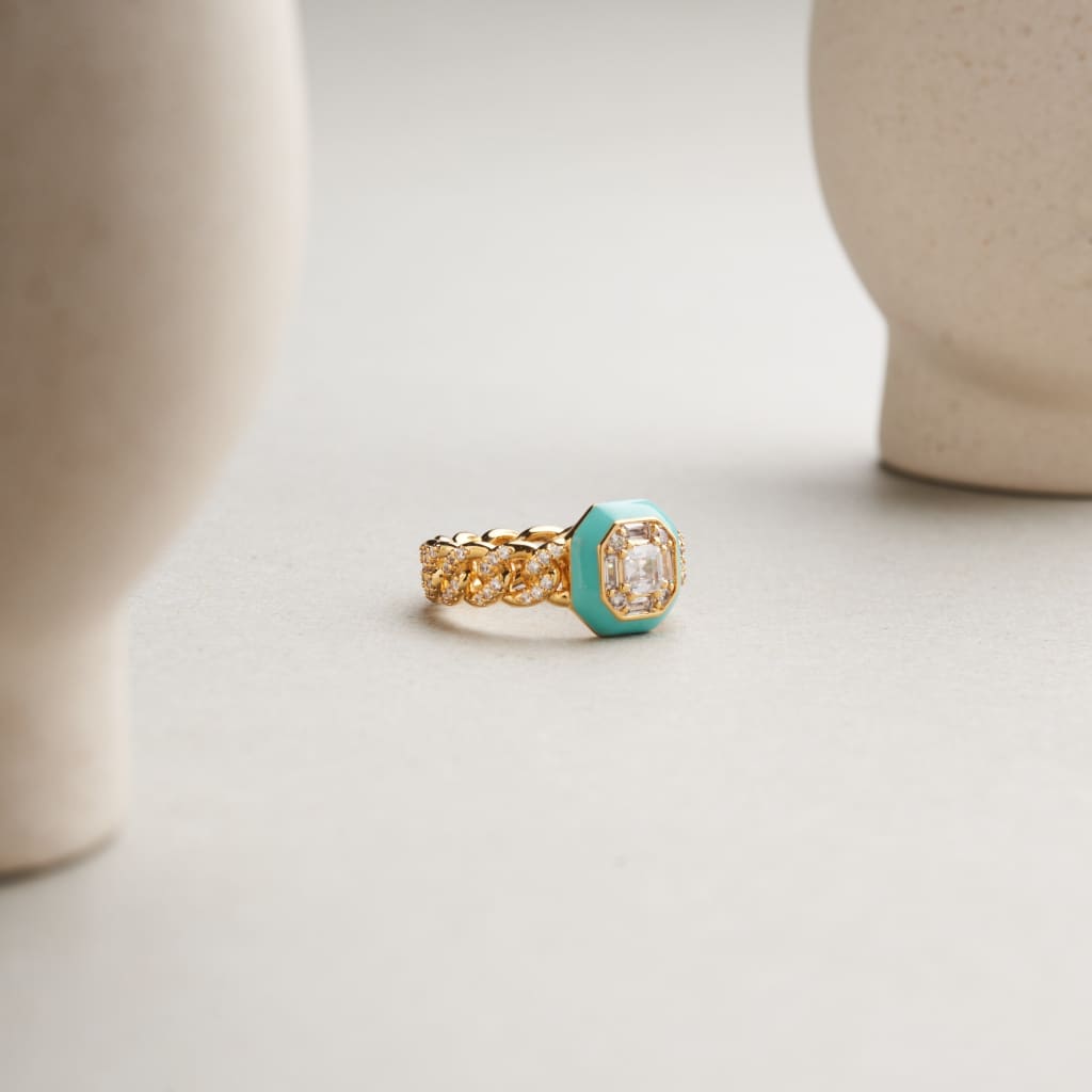 Sky Ring - Aqua&Gold / US 6