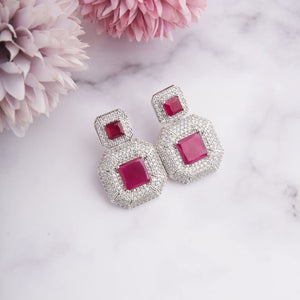 Tamia Earrings - Red&Silver